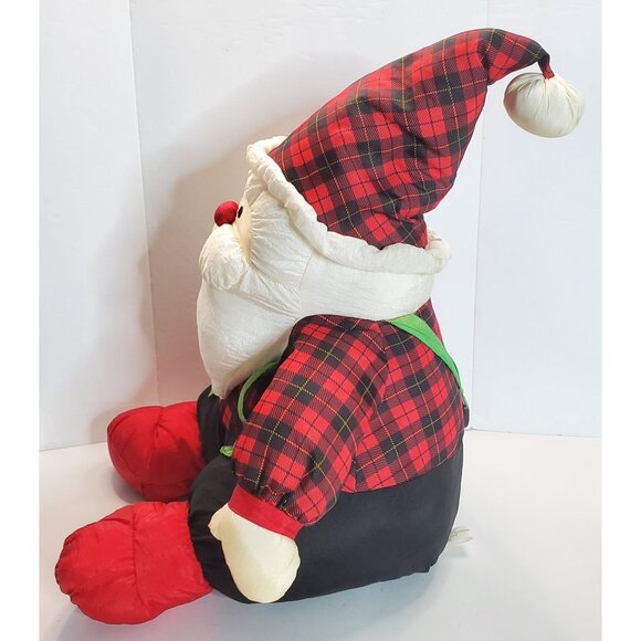 Santa Claus Plush Doll 19" Tartan Plaid Hat & Suspenders Parachute Fabric - Picture 3 of 9